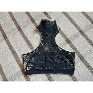 Demobaza Women’s Turtleneck High Neck Crop Top Festival XL Tie Dye Cotton Goth